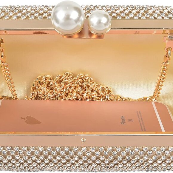 Crystal Evening Clutch Rhinestone Satin Small Bag for Party Wedding Night Out - Picture 5 of 6